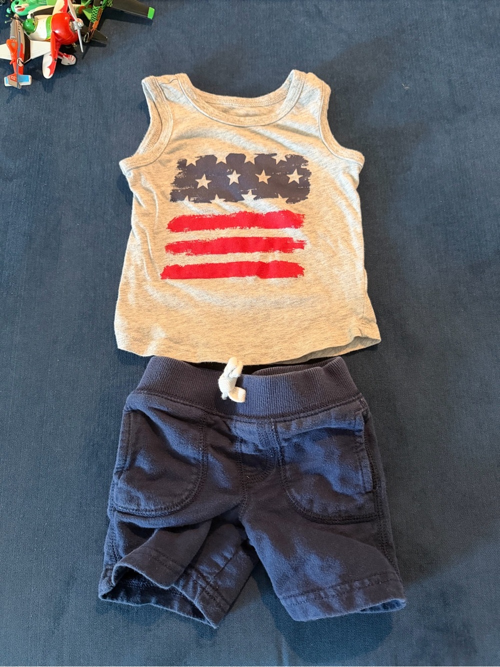 Infant Gray Tank Top with Red & Blue Flag Graphic patriotic 4th of July
